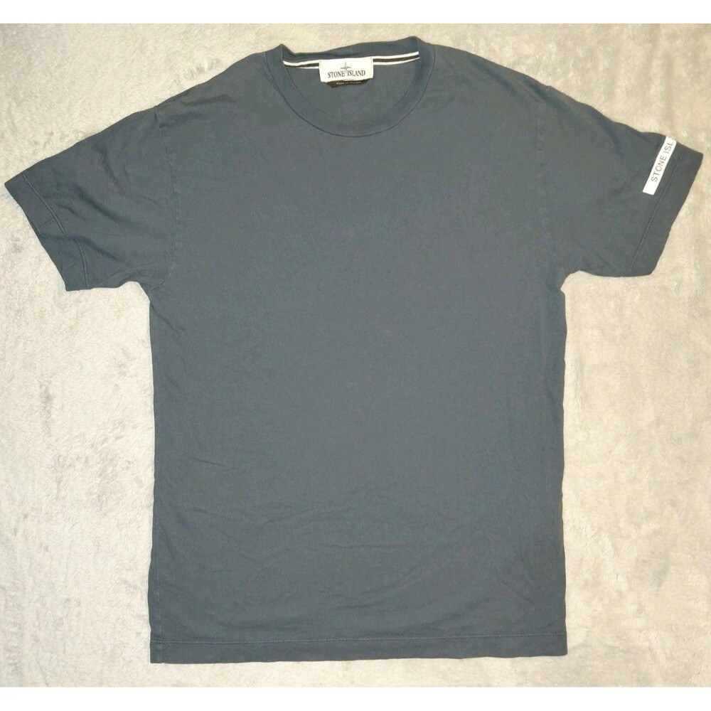 Stone Island Blue Gray Cotton Logo Short Sleeve Crew Neck Men's T-Shirt Size Med